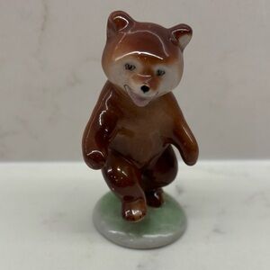 Vintage Hand Painted Dancing Bear Cub Porcelain Figurine by Hollohaza Hungary